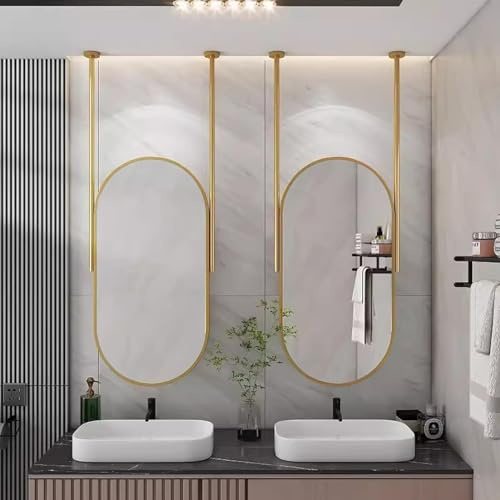 Espejo Ovalado para Colgar en el Techo, para Entrada, Sala de Estar, baño, Lavabo, Espejos de tocador con Doble Brazo y Marco de Metal para decoración del hogar (Size : 40cmx70cm)