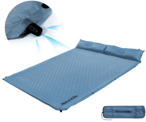 Naturehike Selbstaufblasende Doppel-Isomatte, Ultraleichte Memory Foam Pad mit Kissen, Schnell Aufblasen, Patchwork Isomatte für Wandern, Wohnmobil, Camping, Voll Blau
