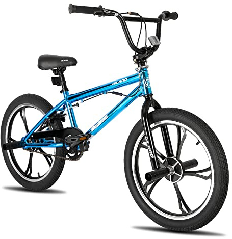 Hiland 20 Inch 5 Spoke Kids BMX Bike for Boys Girls Ages 7-13, 360 Degree Rotor Freestyle, 4 Pegs Single Speed Kid’s BMX Bicycle, Blue