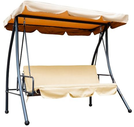 Avilia Hollywoodschaukel für den Außenbereich, 3-Sitzer, komfortabel mit Dach und Kissen, ideal für Garten, Terrasse und Balkon, Gestell aus anthrazitfarbenem Stahl und Stoff in Beige, 113 x 170 x 156
