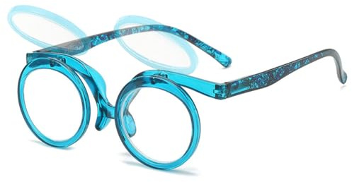 VEVESMUNDO Flip Up Lesebrille Runde Schminkbrille Auf und Bb Klappen Brillen mit klappbaren Glaesern +1.0,+1.5,+2.0,+2.5,+3.0,+3.5,+4.0
