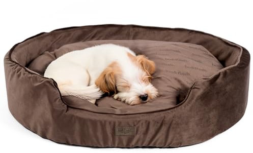 bo&flash Kuscheliges Hundebett San Diego Taupe XL – Hundesofa für kleine Hunde & große Hunde – Design Hundebett waschbar – gelenkschonendes Hundebett mit Anti-Rutsch-Beschichtung