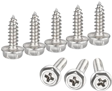 sourcing map Phillips Hex Washer Self Tapping Screws, M3 x 10mm 304 Stainless Steel Hex Flange Sheet Metal Screw 100pcs