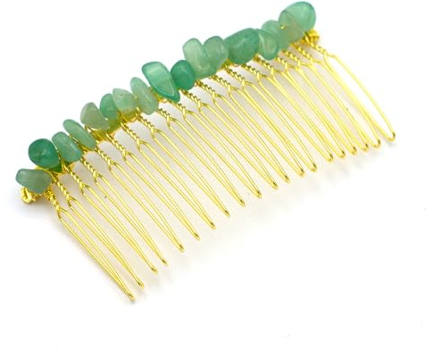 Goldener Haarkamm mit Naturstein – Elegantes Haaraccessoire für Damen, Dekorativer Kamm in Goldoptik, Stilvoller Haarschmuck für Alltag, Events, Hochzeit und besondere Anlässe – Ideal als Geschenkidee