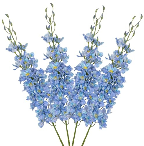 DILATATA 37'' Blue Delphinium Artificial Flowers Larkspur Faux Silk Bouquet for Tall Vases, Home & Wedding Floral Arrangements Indoor Decor,Delphinium Bulk Set for Centerpieces Garden Decorations