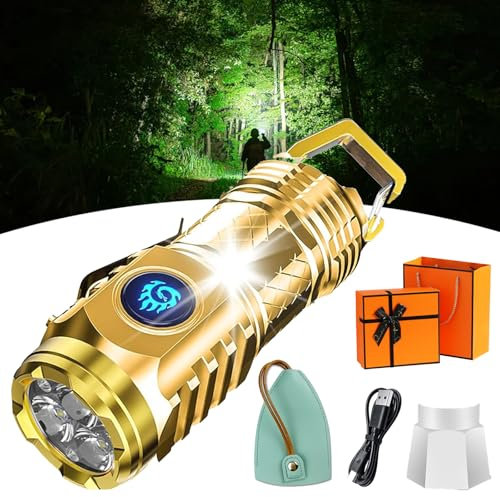 Nextllc Mini lampe de poche à 3 yeux Monster Super Power Lampe de poche compacte pour la maison et le camping Doré