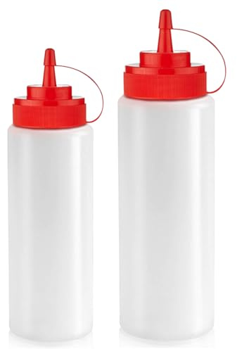 Norcalway 12 oz & 16 oz Condiment Squeeze Bottles for Sauce – Leak Proof Oil, Syrup, Dressing Squirt Bottles – Easy Pour, Refill & Clean | 2 Pack