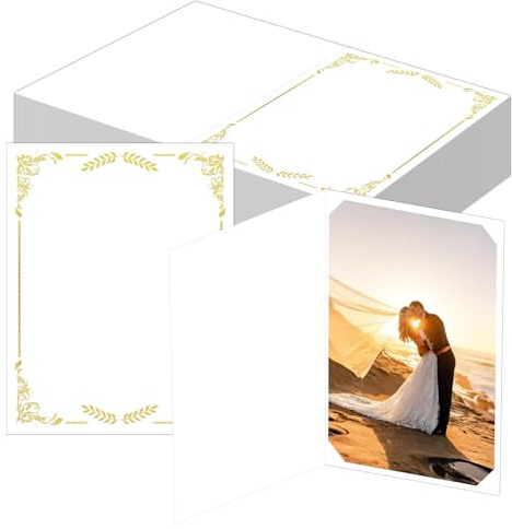 50 cartelline per foto, cornici e biglietti di auguri, in cartone, per foto da 10 x 15 cm o 13 x 18 cm, inserti per foto, biglietti per ritratti, aula, fai da te, laurea, matrimonio (bianco)