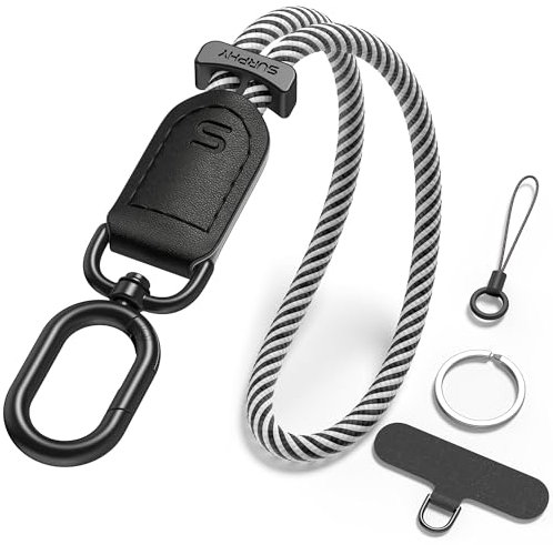 SURPHY Cordon Telephone Portable Multifonctionnelle, Lanière de Poignet Réglable Solide et Durable, Dragonne de Lanière pour les Clés, les Ecouteurs et plus, Noir