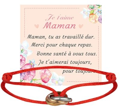 QianSiLi Weihnachts Geschenke für Mama, Armband mit Ring, Dreifarbig, Rote Glücksarmbänder, Armband für Damen und Herren, Geschenke zum Geburtstag Muttertag für Mama Stiefmutter Großmutter