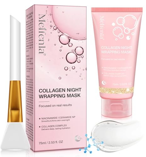 Mascarilla Facial de Colágeno, 75ml Máscara de Colágeno Rasgable, Mascarilla Nocturna de Colágeno, Cuidado de la Elasticidad e Hidratación, Reparación y Cuidado Antienvejecim (1pcs)