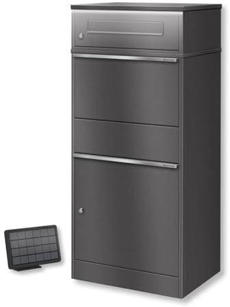 Metzler® boîte aux Lettres et Colis avec éclairage LED Solaire et Double Compartiment Gris métallisé – Grande capacité résistante aux intempéries, Acier thermolaqué, Personnalisation Possible Bispo