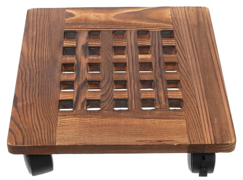 Kisangel Bandeja Base para Macetas con Ruedas Móvil para Jardín 30x30 Cm Madera Maciza Gruesa con Freno Diagonal Soporte Resistente para Plantas Interiores y Exteriores
