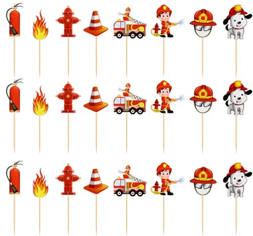 24 Stück Feuerwehr Geburtstag Deko,Feuerwehr Kuchen Deko Geburtstag Cupcake Feuerwehrmann,Cake Topper Decoración Fireman Figuren,Tortendeko Feuerwehrauto Dekor Kindergeburtstag