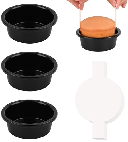 HUAKENER 4 Inch Cake Pan - Set of 3 Round Cake Pans with 100 Pieces Parchment Paper, Non-stick Cake Baking Pans, Dishwasher Safe