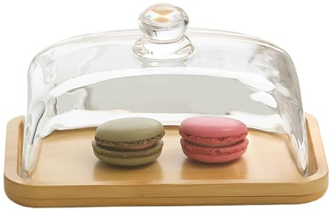 Beurrier avec couvercle, 18 x 12 x 9 cm, récipient à beurre en bois avec couvercle en verre transparent, boîte à fromage pour comptoir de cuisine, réfrigérateur