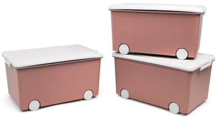 THERMOBABY - Coffre de rangement PLAYBOX - MEDIUM 26 L - Lot de 3 Boites de Rangement - Caisse de Rangement en Plastique avec Couvercle - Clips de Fermeture - Poignée - Empilable - Rose