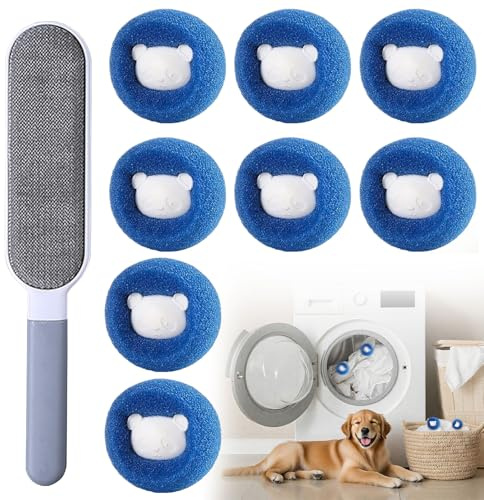 8 Stück Katzenhaarentferner Waschmaschine + 1 Bürste Haarentferner, Tierhaarentferner Waschmaschine, Wiederverwendbarer Waschmaschine Haarentferner, Fusselbälle Waschmaschine (Blau)