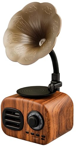Generic Wireless Mini Gramophone Speaker, Vintage Yellow Wood Grain Design, Multifunctional, Compact Size, 1200 Mah Battery, Ideal For Home Decor
