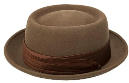 UJEDFHV Pork Pie Hut Rollkrempe Schwarzer Pork Pie Hut for Männer Weiße Wolle Fedoras Winter Jazz Caps Herren(Brown,L 58 to 60cm)