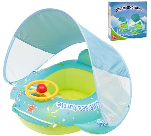 Fitencexu Baby simring 2026 | Premium simhjälpmedel med UPF50+ soltak och handmålade motiv | för 12–48 månader | Säker, bekväm och snygg – perfekt baby- och barnfilt