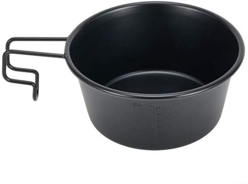 Besttoolifes Bol de camping anti-adhésif pour Sierra Cup avec poignée, bol de cuisine en acier inoxydable 304, batterie de cuisine d'extérieur légère avec échelle de mesure, camping compact (360 noir)