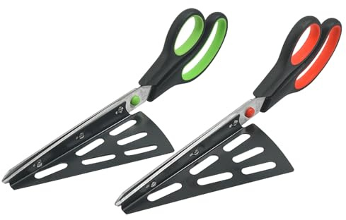 FIXOSHEE 2 Pezzi Forbici Pizza Professionali in Acciaio Inox con Base Grip Antiscivolo e Paletta Integrata Tagliapizza Multifunzionali Non Stick per Cucina e Pizze Facili da Pulire