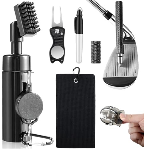 Golfschläger Reiniger Set, Hochwertige Golf Bürste mit Rillenschärfer, Reinigungsbürste für Golfschläger, Golf Geschenke Geburtstagsgeschenk für Männer Papa