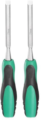 QUARKZMAN 2 Piezas De Cincel De Madera De Acero De 3/8 Verde-Negro | Hoja Ancha, Cincel De Punta Plana, Para Trabajar Madera Herramienta Manual, Con Mango De Plástico Antideslizante