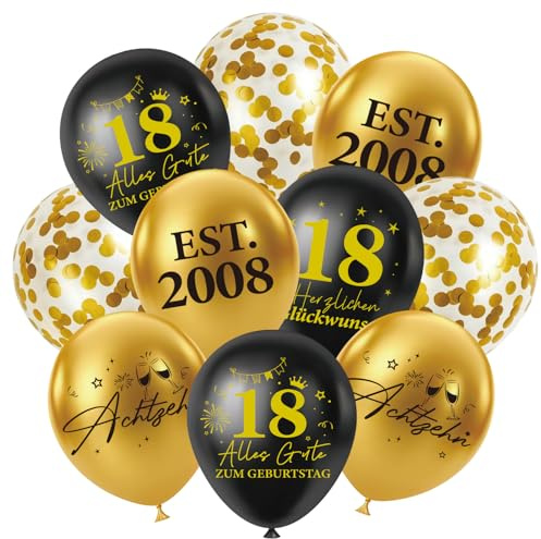 Afritee Deko 18. Geburtstag Junge, 30 Stück Est. 2008 Luftballons 18 Geburtstag Geburtstagsdeko, Schwarz Gold 18 Jahre Alles Gute Zum Geburtstag Für Mädchen