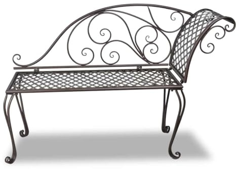 Bendmaxx Garten-Chaiselongue aus Stahl in antikem Braun mit ergonomischem Design und wetterfestem Metallgestell für Terrasse, Balkon und Garten mit Schnörkel-Verzierungen, 128 cm Liegefläche