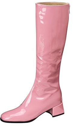 TNMIUH Höga Stövlar Dam Breda Skaft Lackläder Look Blockklack Mellanhög Klack Knähöga Stövlar Kvinnor Fyrkantig Tå Dragkedja - Svart Vit Röd Rosa