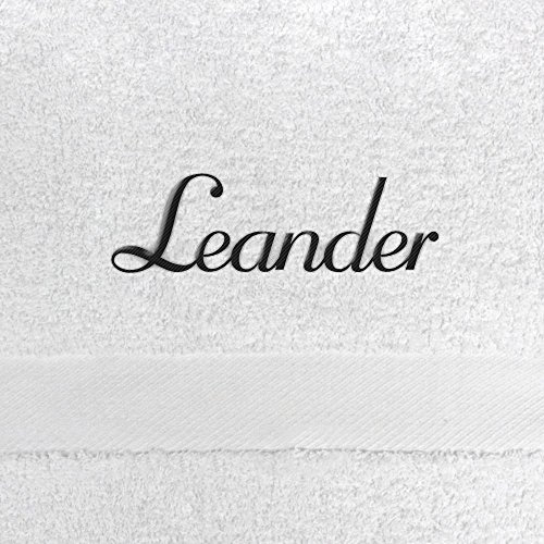 Saunahandtuch mit Namen Leander bestickt, 100x180 cm, weiß, extra flauschige 550 g/qm Baumwolle (100%), Badetuch mit Namen besticken, Saunatuch mit Bestickung