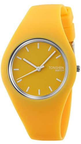 TONSHEN Damenuhr Fashion Analog Quarz Uhren Einfach Casual Kautschuk Armbanduhr für Damen Mädchen 12 Farbe (Gelb)