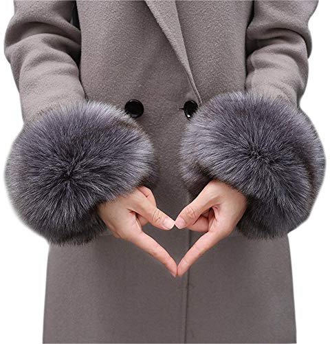 Asudaro Frauen Mädchen Herbst Winter Fell Pelz Armstulpen Stulpen Manschetten Fellstulpen Handschuhe Armband Pulswärmer Kunstfell Handschuhe Ärmel Manschette Bekleidungszubehör