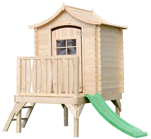 Maison Enfant Extérieure Timbela M550A - Cabane Bois 1.1m2 avec Toboggan - 175x146x212cm