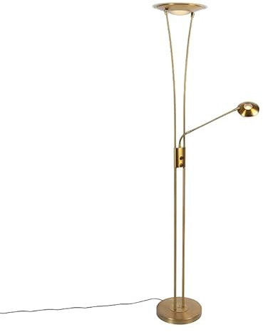 Qazqa - Modern Stehlampe Bronze inkl. LED mit Lesearm - Ibiza Dimmer I Dimmbar I Wohnzimmer I Schlafzimmer I Deckenfluter - Stahl Länglich - I LED