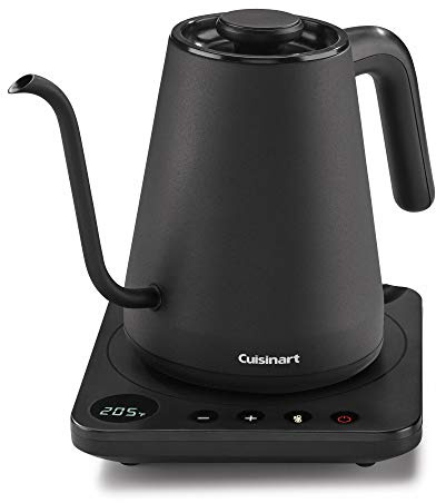 Cuisinart GK-1 Digital Goose Neck Kettle, Precision Gooseneck Spout Designed for Precise Pour Control that Holds 1-Liter, 1200-Watt Allows for Quick Heat Up, Stainless Steel,Black
