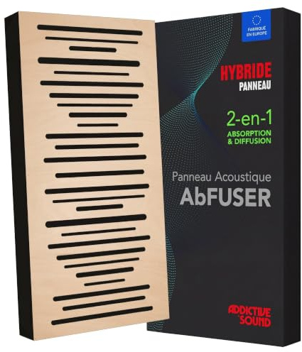 Addictive Sound AbFuser Panneau Acoustique Bois 100x50x11 - Naturel | Panneau hybride 2-en-1 : diffuse et absorbe, large bande 100-9300 Hz, hêtre CNC UE, kit mur/plafond inclus, garantie 36 mois