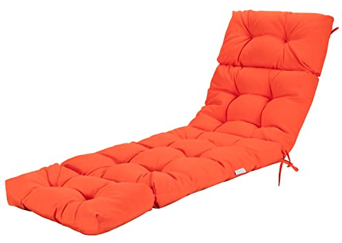 GRAFFY Coussin de Chaise Longue avec 4 Attaches – Coussin épais avec Design imperméable – pour extérieur et intérieur (Orange) – 183 x 55,9 x 10,2 cm