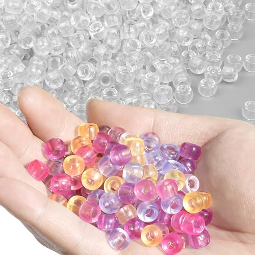 GMMA Genomskinliga UV ponnypärlor, bulk för armband, 1 000 st plast, söta klara pärlor för vänskapsarmband, färgskiftande pärlor för halsband, gör-det-själv smyckestillverkning, fest, dekoration