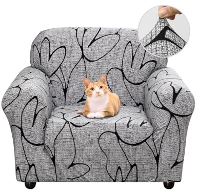 Jaotto Sofabezug 1 Sitzer Elastischer Stretch Spandex Sofa Überwürfe Sofahusse Antirutsch Waschbar Sofaschoner Couchbezug für Sofa mit Armlehne,Grauer Stil