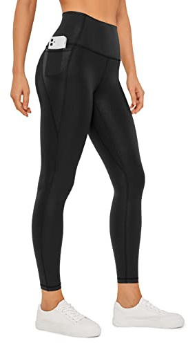 CRZ YOGA Women's Butterluxe Gym Leggings 25'' - High Waisted Workout Leggings with Pockets Buttery Soft Yoga Leggings Faux Leather Black 12