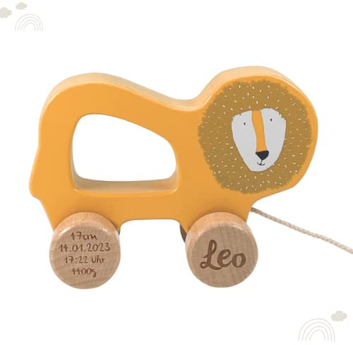 Nachziehtier aus Holz Mr. Löwe I personalisiertes Kinderspielzeug I Geschenk 1. Geburtstag