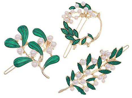 Lurrose Haarspangen Damen Mit Perlen Legierungshaarklammern Mit Blatt-Design Haarclips Metall Haarspange Elegant Für Alltag Party Jubiläum 3 Stück