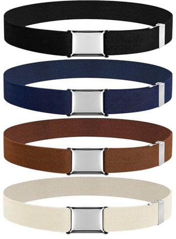 CoKeeSun 4 Stück Elastischer Gürtel Kinder, Einstellbarer Kindergürtel, Stretch Kinder Gürtel für Jungen Mädchen mit Quadratische Schnalle für Jeans Shorts Hosen Kleid