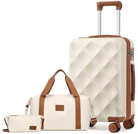 Sea choice Handgepäck Koffer Trolley ABS Leicht Reisekoffer Hardschale 4 Rollen und TSA Schloss Mit 1 Reisetasche und 1 Kulturbeutel (55cm, Schwarz)