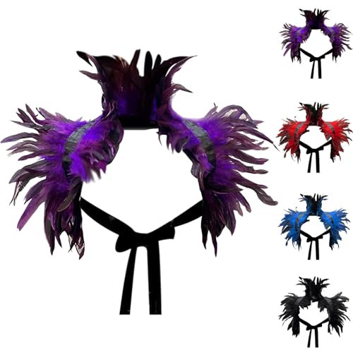 LUKIUP Violet Gothique Plumes Cape Poncho, Violet Châle en Plumes, Victorien Gothique Plume Femme Homme Châle en Plumes, pour Les Fournitures de Cosplay de fête d'halloween