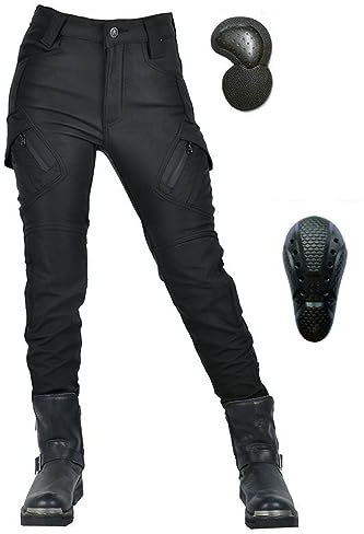 HOMDECR Femme Pantalon Moto,Jeans Moto Très Extensible Respirant Imperméable Randonnee Pantalon De Travail Cargo Racewear Protection Moto Pantalon avec 4 Protéger Pads Amovibles (XL)
