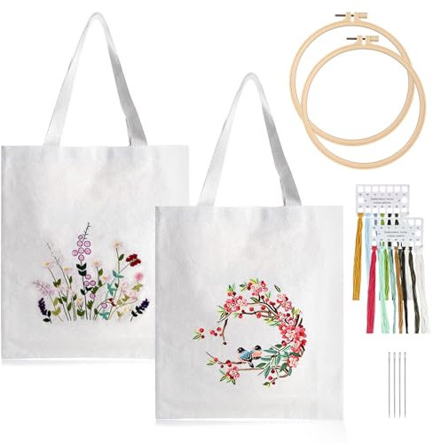 Nizirioo Juego de bordado de bolsa de lona, 2unidades,bolsa de lona con patrón e instrucciones, juego de bordado para bolsa de lona, juego de bordado para adultos, juego de bordado para principiantes